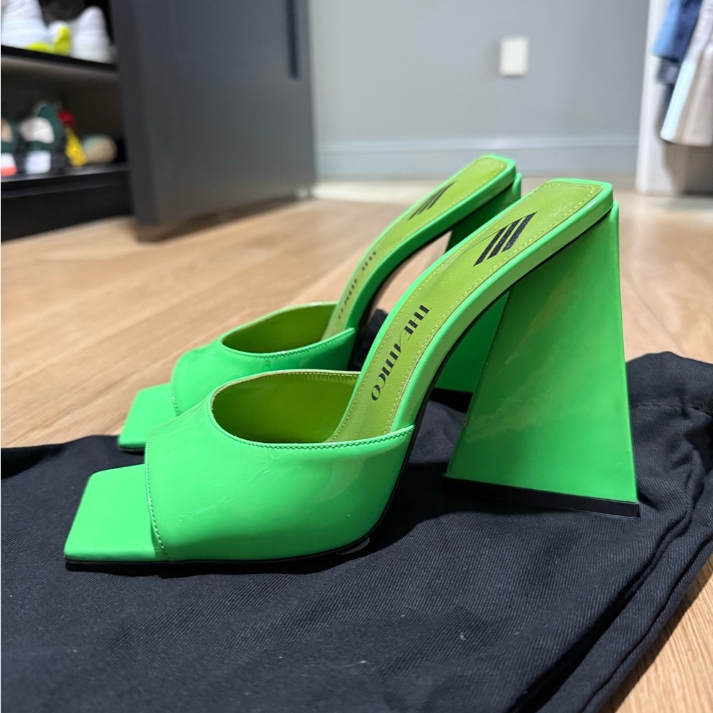 The Attico Devon Neon Green Patent Mule Heels